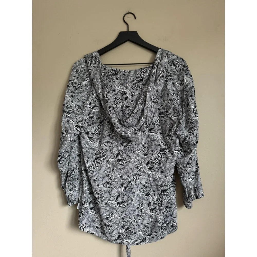 RVCA Black & White Palm Leaf Hoodie Swimsuit Cover-Up